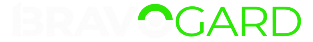 logotipo bravogard en blanco y verde
